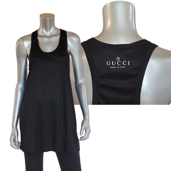 GUCCI TOP RACERBACK TANK LOGO TRADEMARK AND WEB DETAIL MODAL XL EXTRA LARGE - Picture 1 of 11